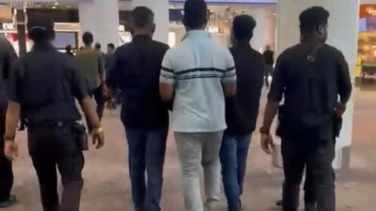 மலேசியாவில் கைதான கேடிகள் கொண்டுவரப்பட்டனர்